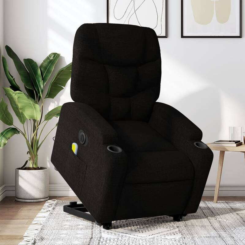 vidaXL Stand up Massage Recliner Chair Light Gray Fabric - Electric Massage Recliner Chair - Black