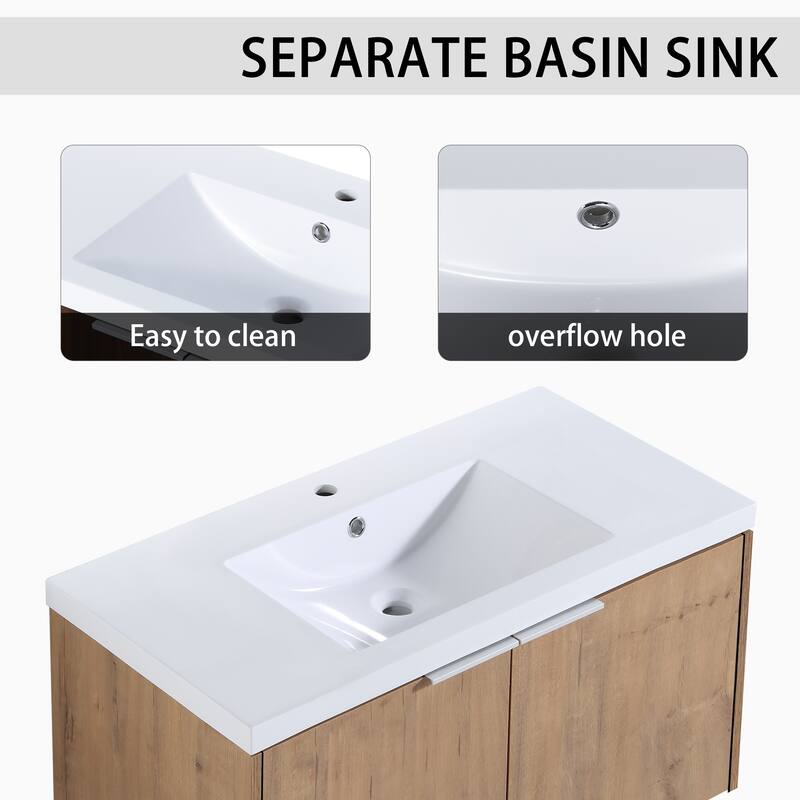 24x18 Floating Bathroom Cabinet with Sink, Soft-Close Doors & Metal Handles, Ideal for Small Bathrooms