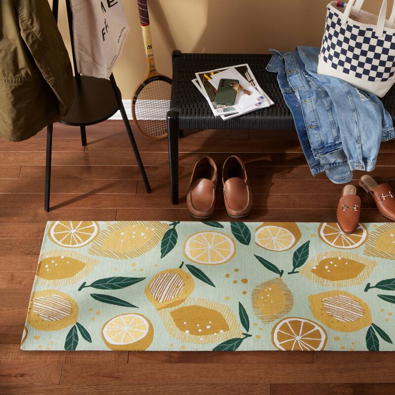TOWN & COUNTRY LUXE Livie Fresh Lemon Everwash Washable Non-Slip Backing Kitchen Mat - 2' x 6' - Seafoam Green - Runner