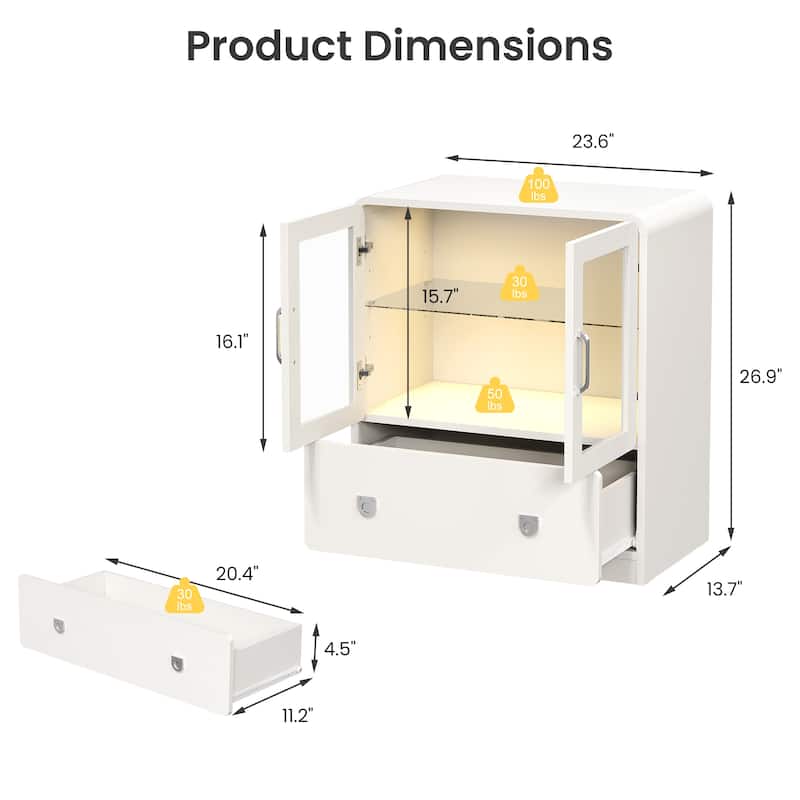 27'' Tall Display Cabinet with Acrylic Doors and LED Lights - N/A