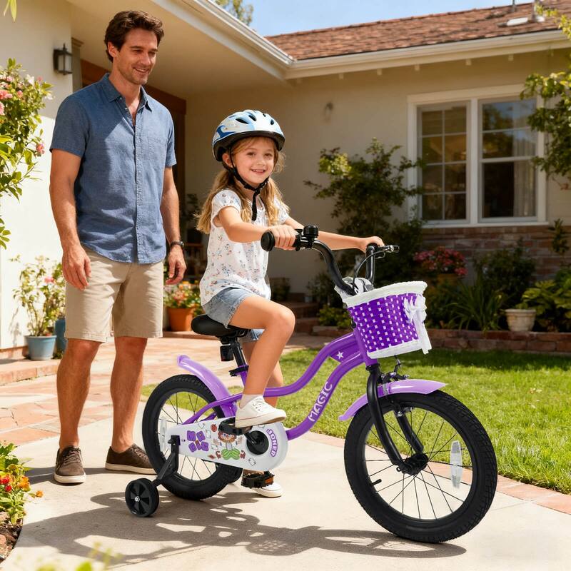 Costway 12”/14”/16”/18” Kids Bike with Training Wheels, Basket, Hand & - See Details