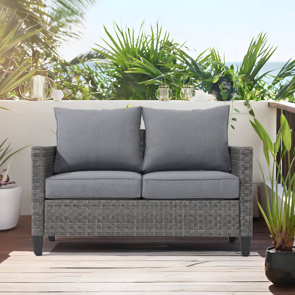 Outdoor Wicker Cushioned Loveseat