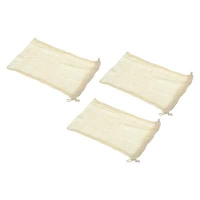 Reusable Produce Bags, 3 Pcs 8" x 12" Cotton Mesh Vegetable Grocery Bag Washable - White