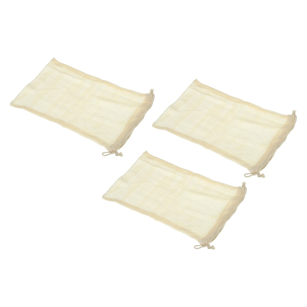 Reusable Produce Bags, 3 Pcs 8" x 12" Cotton Mesh Vegetable Grocery Bag Washable - White