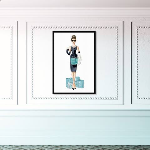 Oliver Gal 'Diamond Breakfast Shopping' People and Portraits Framed Wall Art Prints Celebrities - Blue, Black