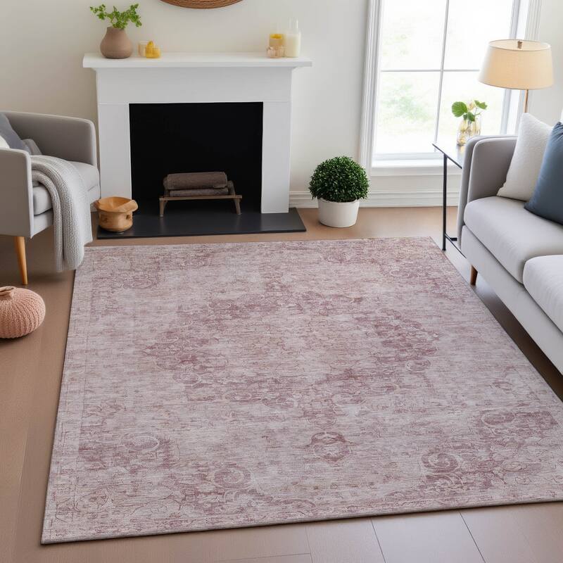 Premium Washable Super Soft Vintage Traditional Mayfield Rug - Pink - 8' x 10'
