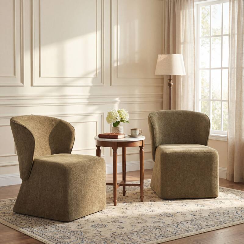 Christopher Knight Home - Eddie Modern Block Silhouette Upholstered Dining Chair with Metal Frame, Versatile Home Use - Olive Green - Set of 2