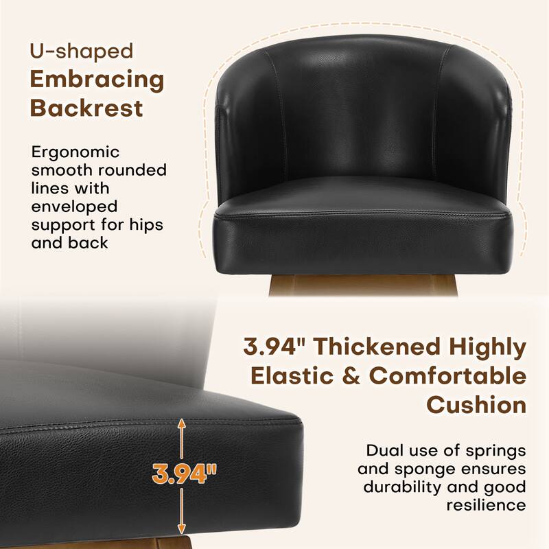 26 Inch Upholstered Swivel Counter Height Bar Stools with Back and Solid Wood Frame - 37.8"H x 20.9"W x 21.3"D