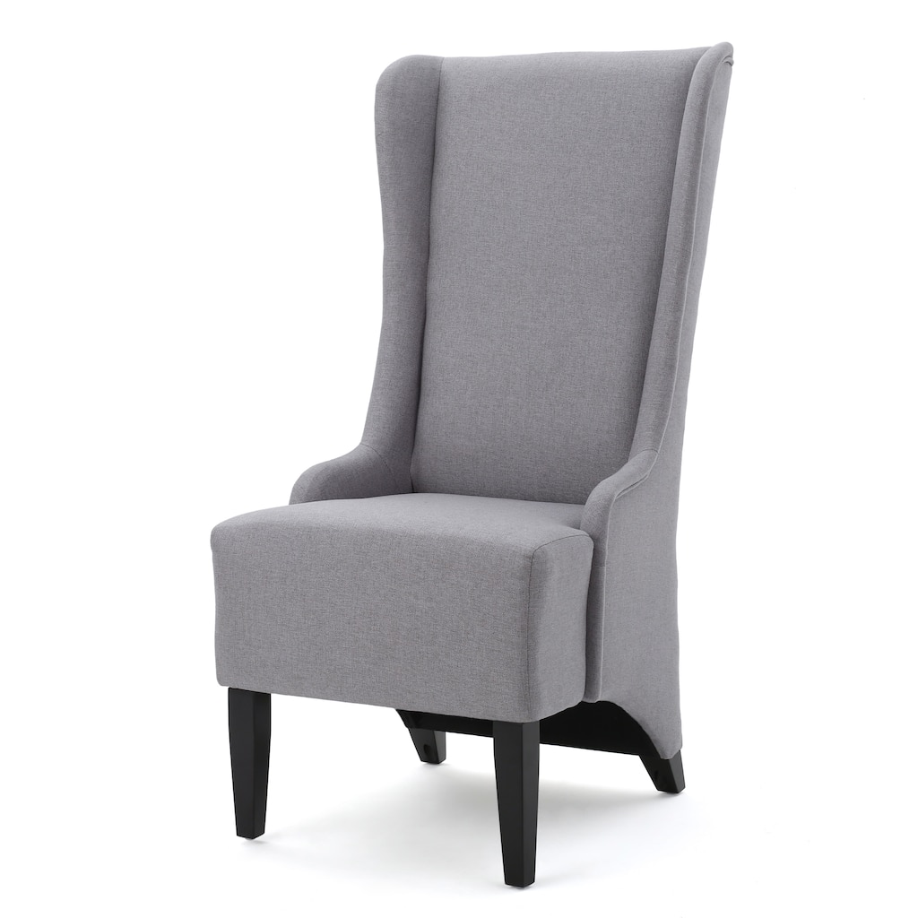 Light Gray High Back Kitchen Side Chair, Glam Winged Dining Chair