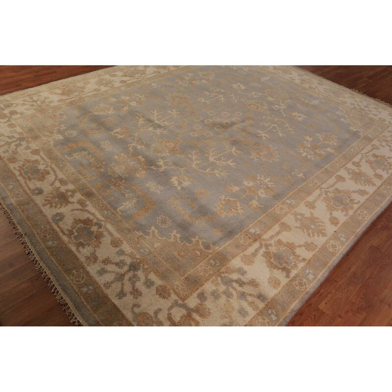 Gray Oushak Indian Area Rug Hand-Knotted Transitional Wool Carpet - 8'5"x 9'11"