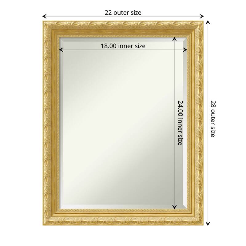 Beveled Wood Bathroom Wall Mirror - Versailles Gold Frame - Outer Size: 22 x 28 in