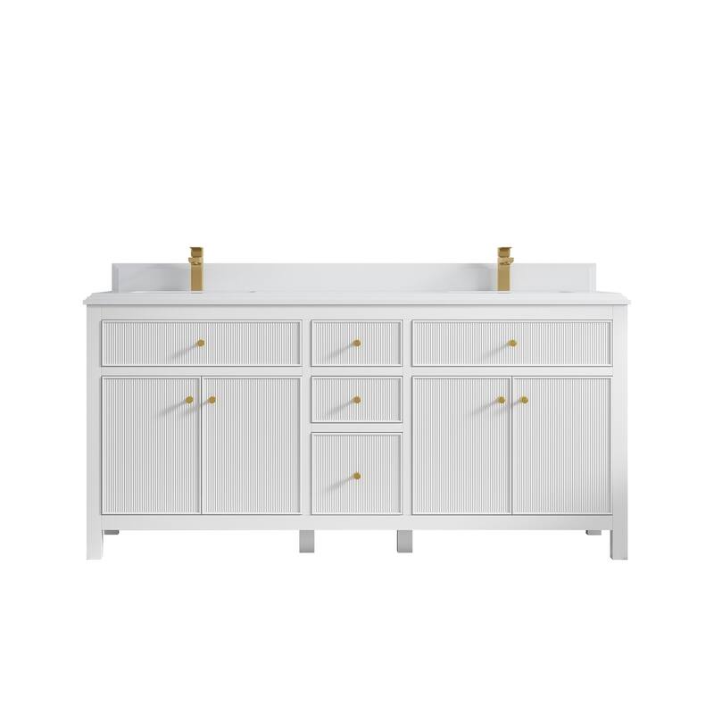 Willow Collections 72 in W x 22 in D Sonoma Free Standing Reeded Double Sink Bathroom Vanity with Countertop - 1.5" White Quartz - White