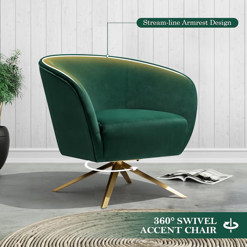 Modern Upholstered 360-degree Swivel Accent Chair Faux Leather Sofa Chair