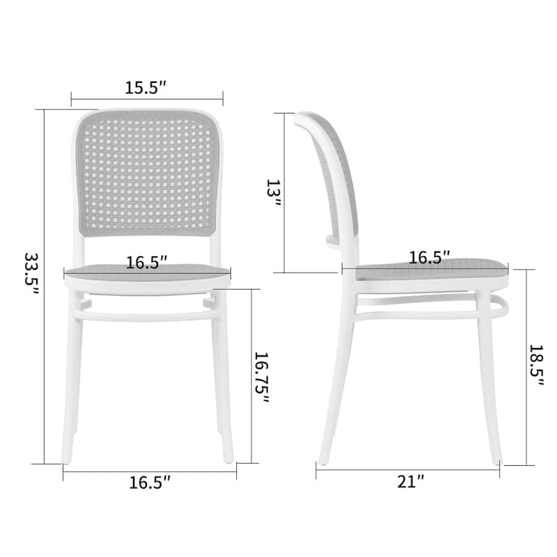 Set of 2 Balto White Plastic Dining Chair with Rattan Detail