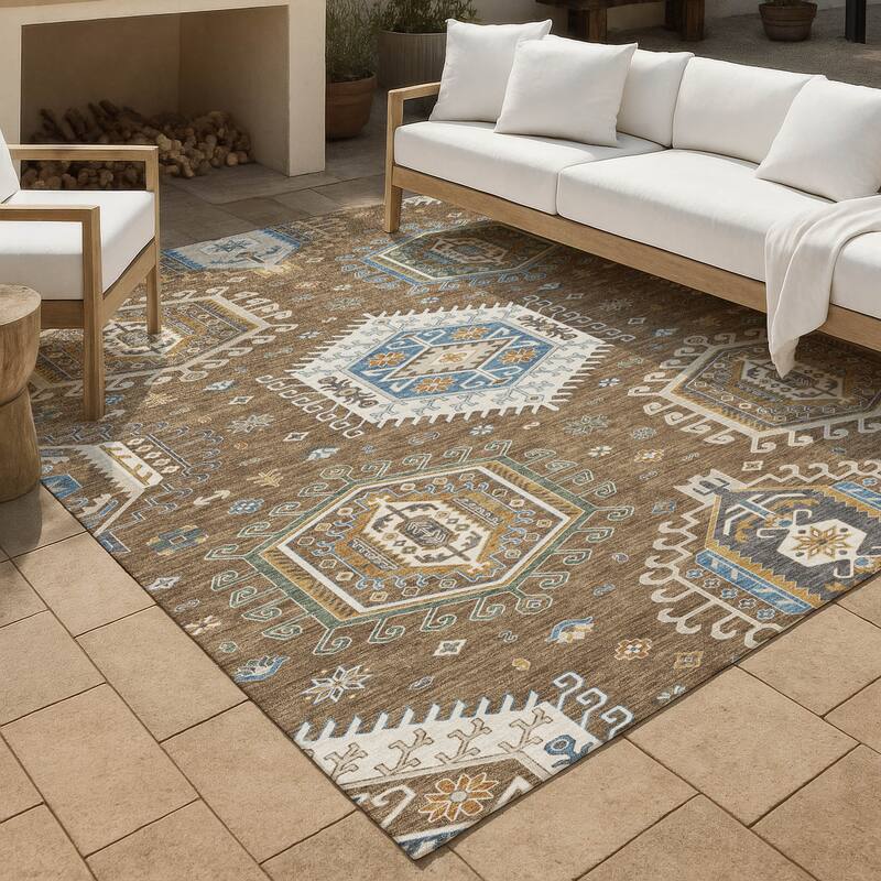 Machine Washable Indoor/ Outdoor Global Akron Chantille Rug - Brown - 3' x 5'
