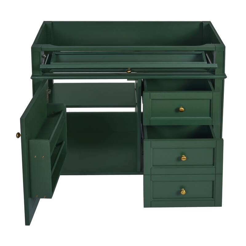 36'' Bathroom Vanity without Top Sink, Modern Bathroom Storage Cabinet with 2 Drawers and a Tip-out Drawer, Solid Wood Frame