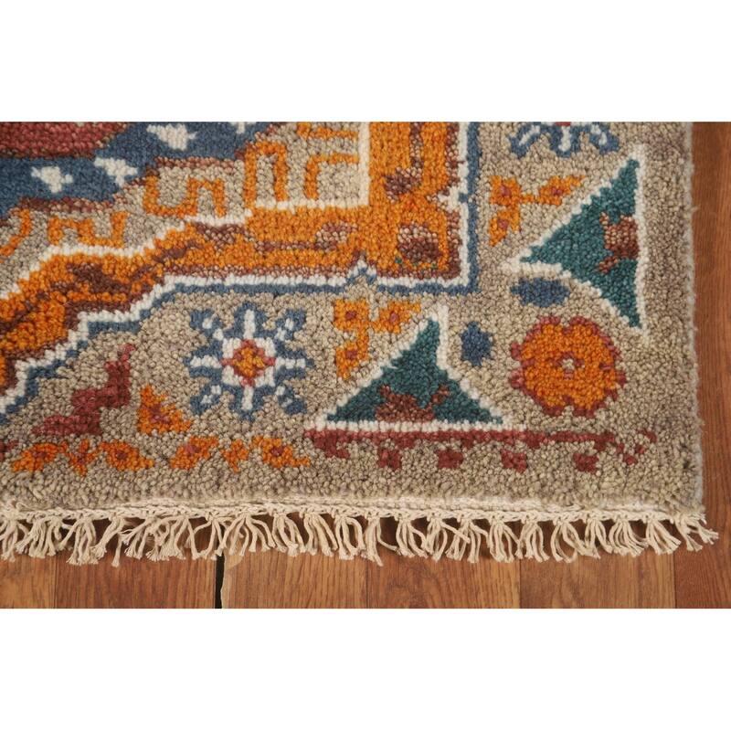 Geometric Kazak Runner Rug Handmade Wool Carpet - 2'6" x 8'2"