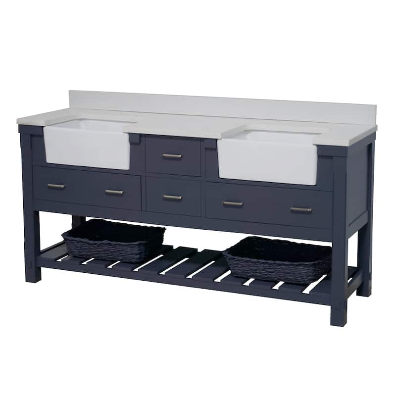 KitchenBathCollection Charlotte 72" Double Farmhouse Vanity with Quartz Top
