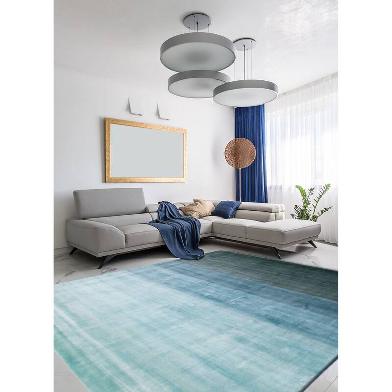 ECARPETGALLERY Hand Loomed Shimmer Turquoise Viscose Rug - 8'1 x 9'6
