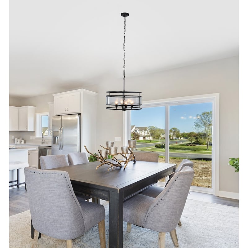 4-light Matte Black Hanging Pendant w/ Water Glass