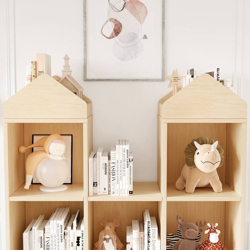 Toy Storage Organizer,8-Cubby Kids Bookshelf Natural Bookcase ,Toddlers Cabinet Shelf