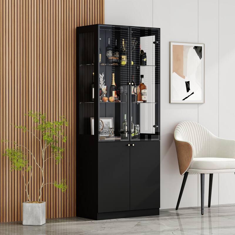 LED Glass Display Cabinet with Aluminum Alloy Frame Glass Door Showcase Wine Storage Cabinet