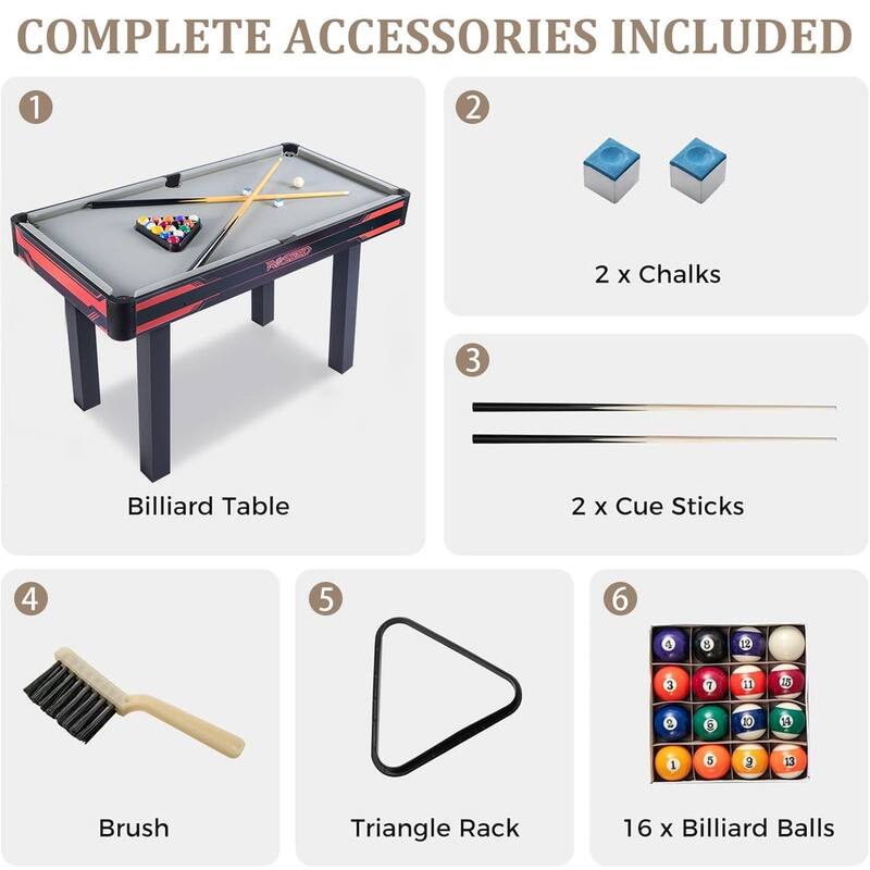 ROSEED 48" Pool Table Set with Velvet Top & Solid Cue Sticks