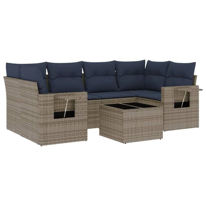 vidaXL Patio Sofa Set with Cushions Outdoor Furniture 7 Piece Poly Rattan - 24.4 x 24.4 x 27.2