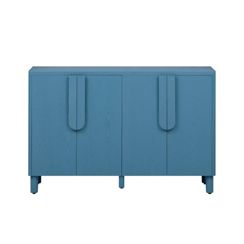 Modern 4-Door Buffet Cabinet with Arc Handles and Adjustable Shelves, for Dining Room, Kitchen and Living Room, Navy