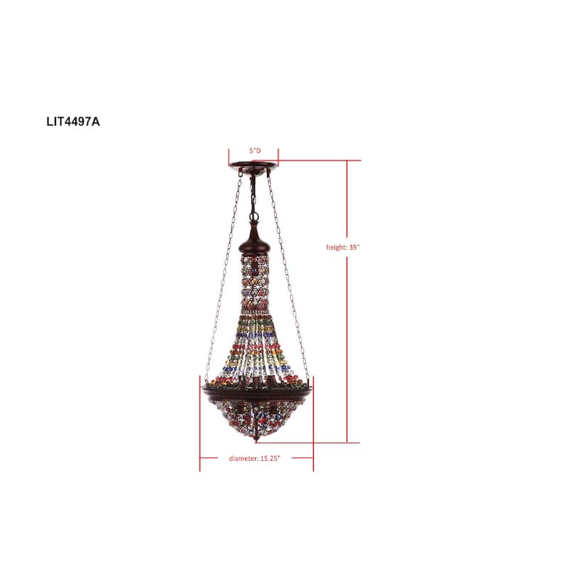 SAFAVIEH Lighting Moroccan Gentle 7-light Bronze Colorful Beaded Pendant - 15"W x 15"D x 39"H