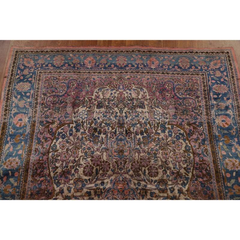 Silk Pre-1900 Antique Kashan Mohtasham Persian Area Rug Hand-knotted - 4'1" x 6'10"