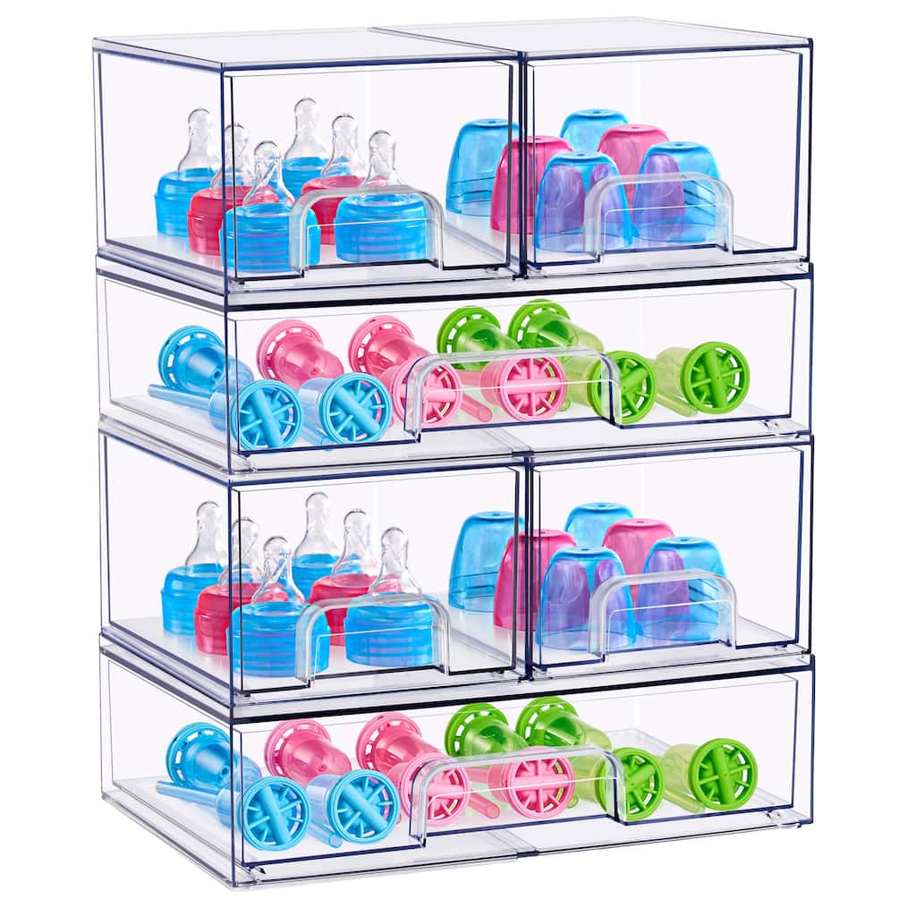 Sorbus Stackable Acrylic Storage Drawers, Clear Plastic Organizer Bins for Countertop Organization - 4 Small 2 Wide