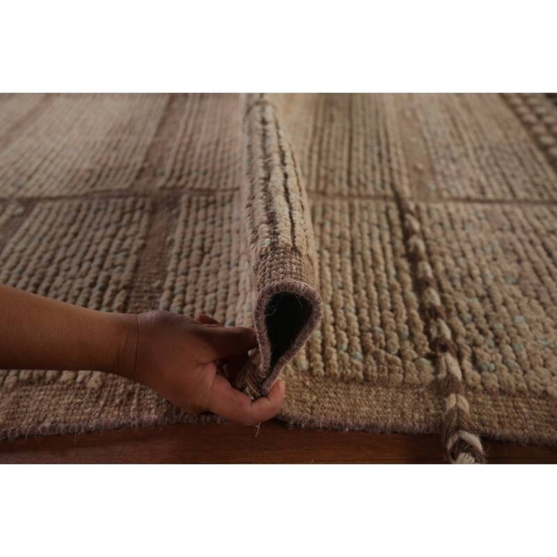 All-Over Striped Moroccan Area Rug Hand-Knotted Wool Carpet - 6'2"x 9'4"