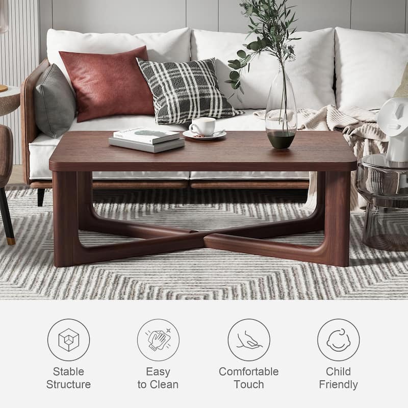 Modern Coffee Table Farmhouse Solid Wood Coffee Table with Cross Sturdy Legs Center Table for Home Office Living Room