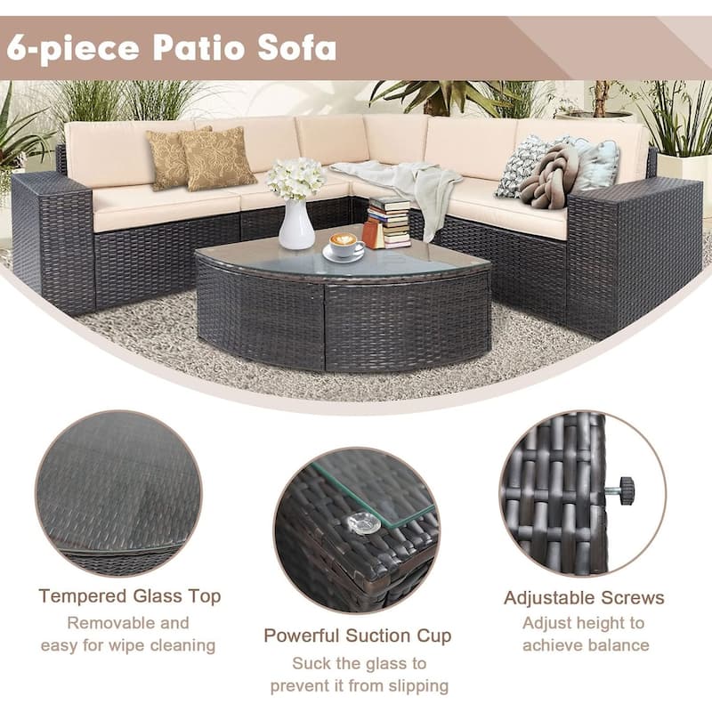 SUNCROWN Outdoor 6-piece Rattan Sectional Sofa Set