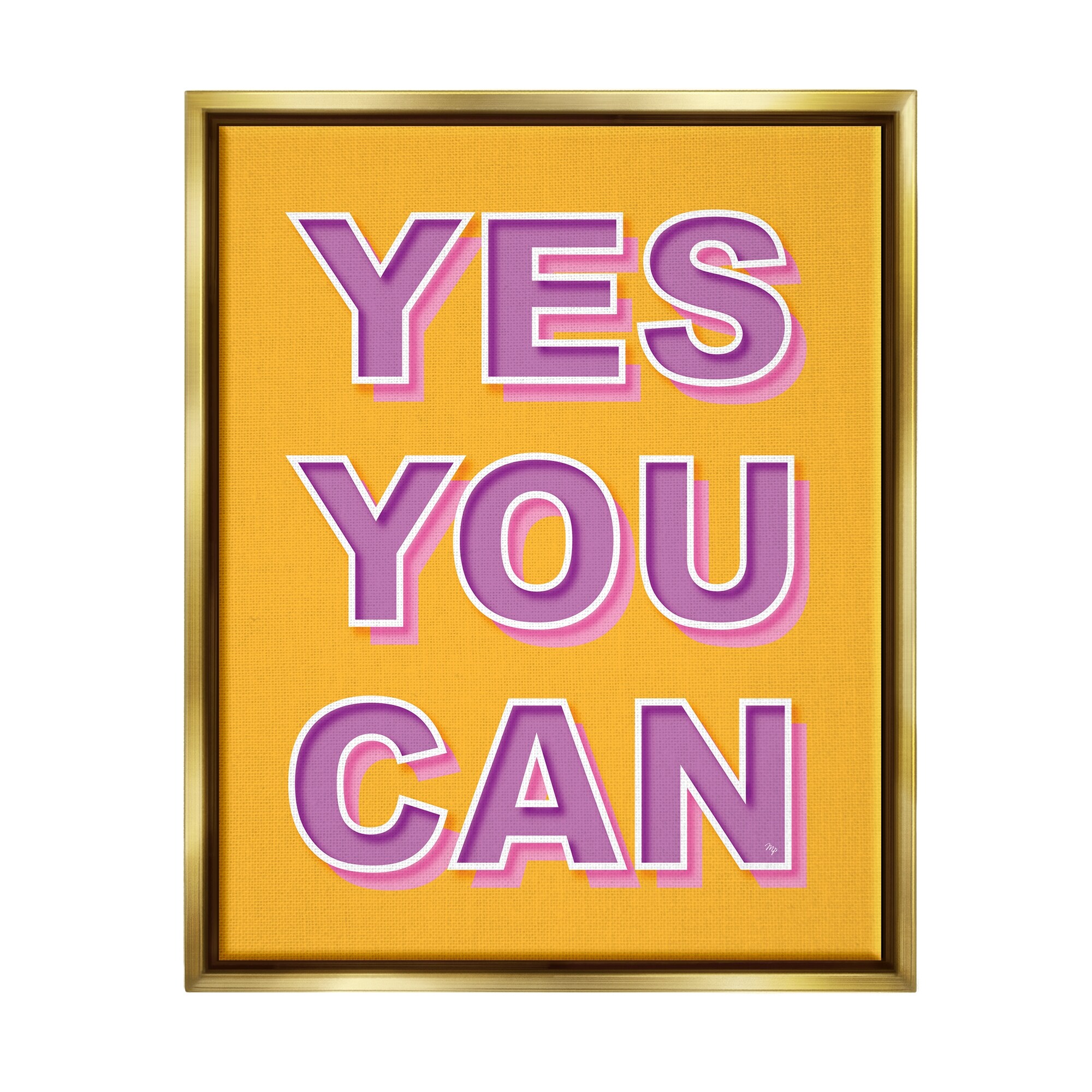 Stupell Yes You Can Purple & Yellow Framed Floater Canvas Wall Art Design by Martina Pavlova