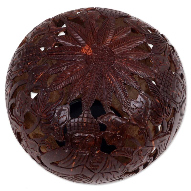 Novica Handmade Buddhas Lore Coconut Shell Sculpture