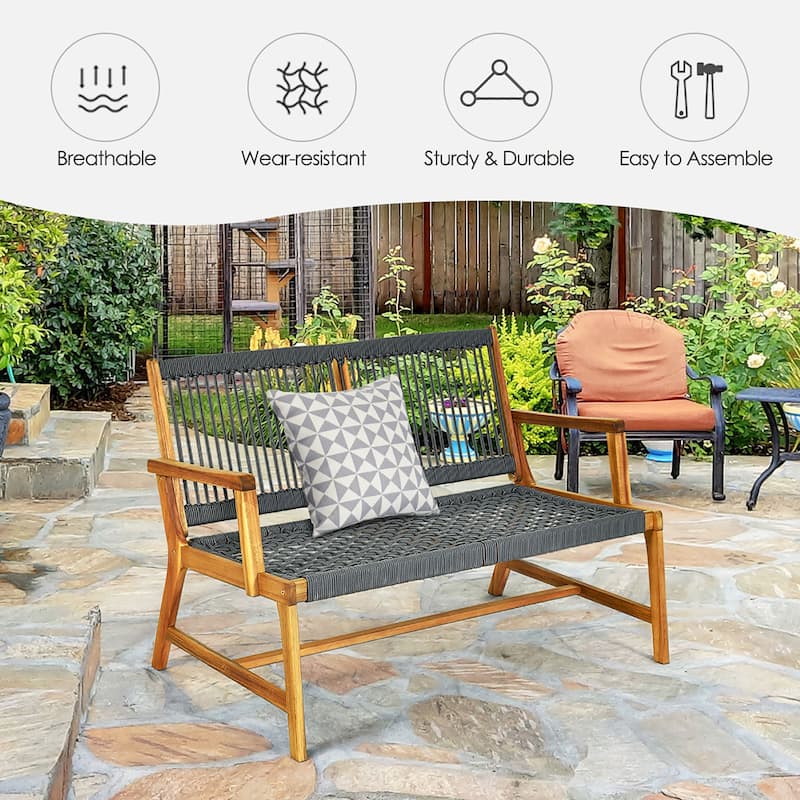 Outdoor Wood Bench 2-Person Patio Bench Loveseat Chair