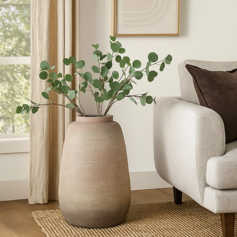 Kilu Decorative Vase, Rugged Texture, 24 Inch Metallic Gray Resin