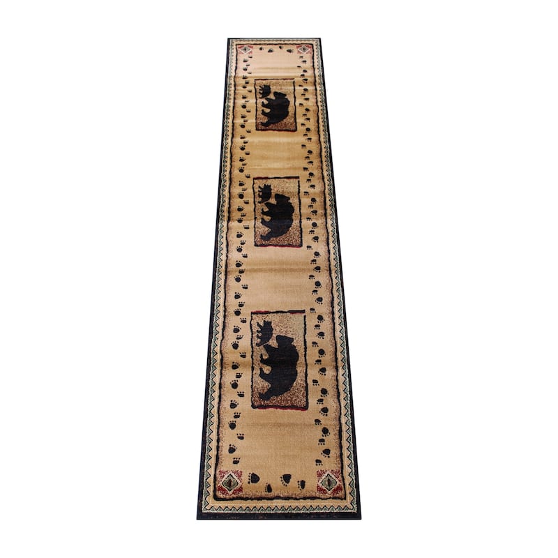 Rustic Lodge Style Wandering Bear and Cub Area Rug - 2' x 10'