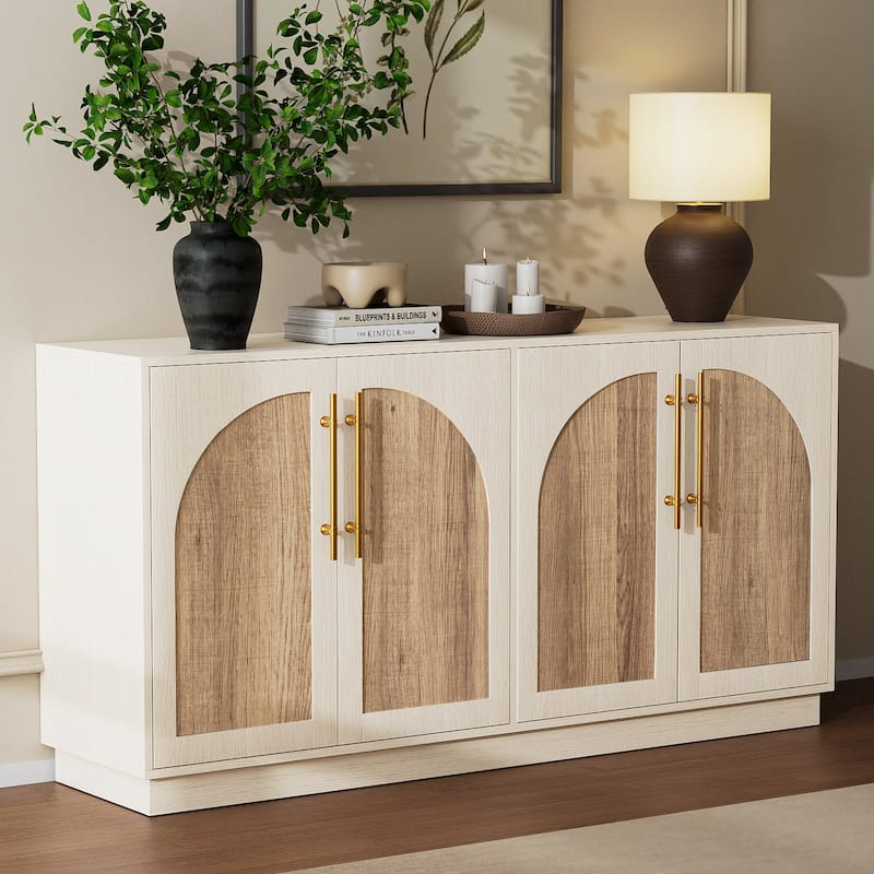 Double Layered 4 Door Cabinet Modern Arched Design Storage Cabinet