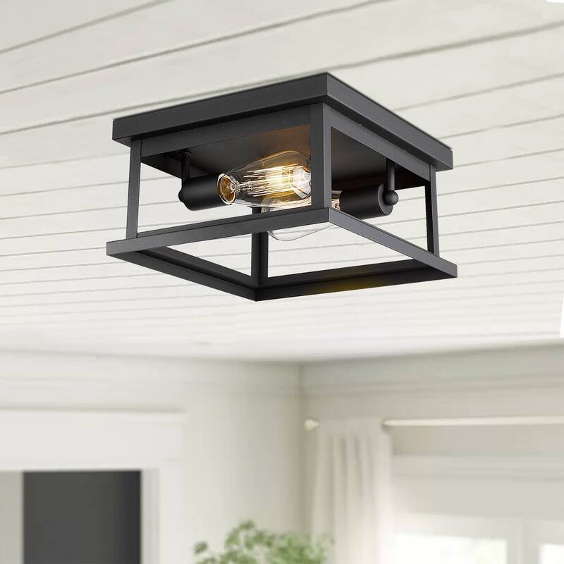 2-Light Flush Mount Ceiling Lights,Black Finish