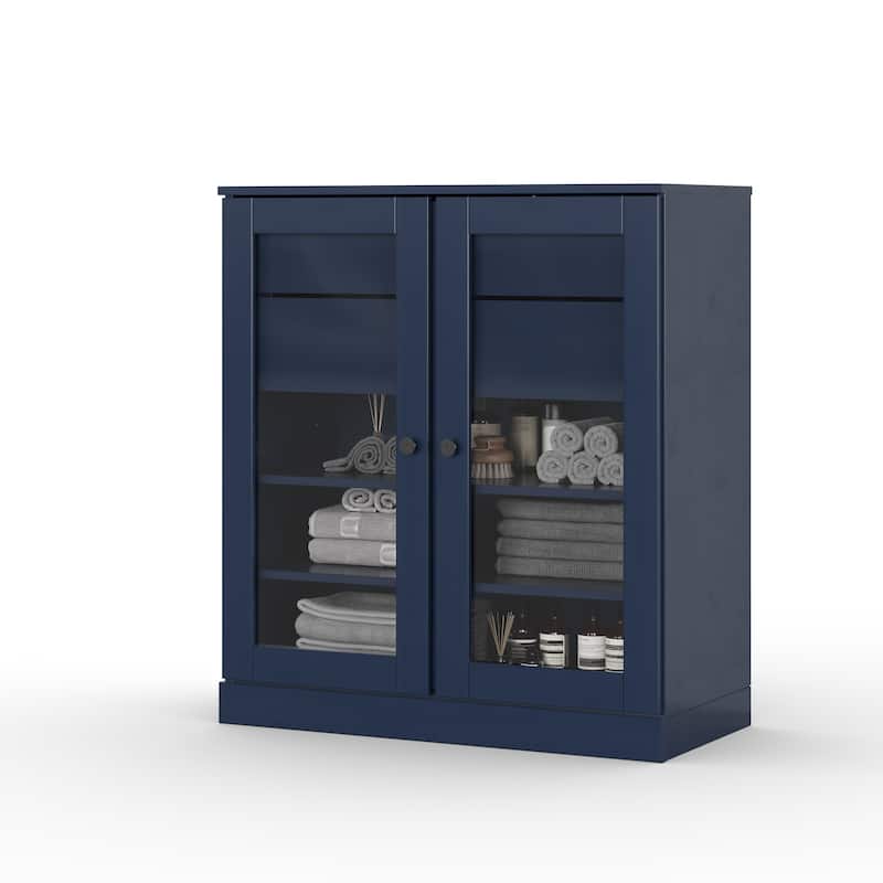Palace Imports 100% Solid Wood 32" Bathroom Cabinet with Clear Glass Doors, 2-Drawers and Adjustable Shelves