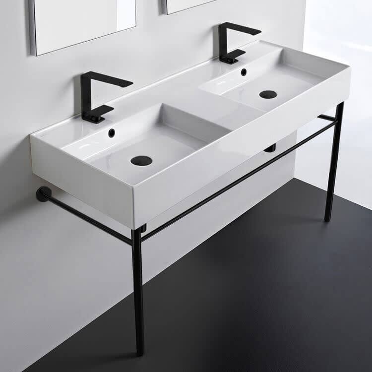 Nameeks Scarabeo 5143-CON-TwoHole Teorema 2.0 47-5/8" Rectangular - Matte Black