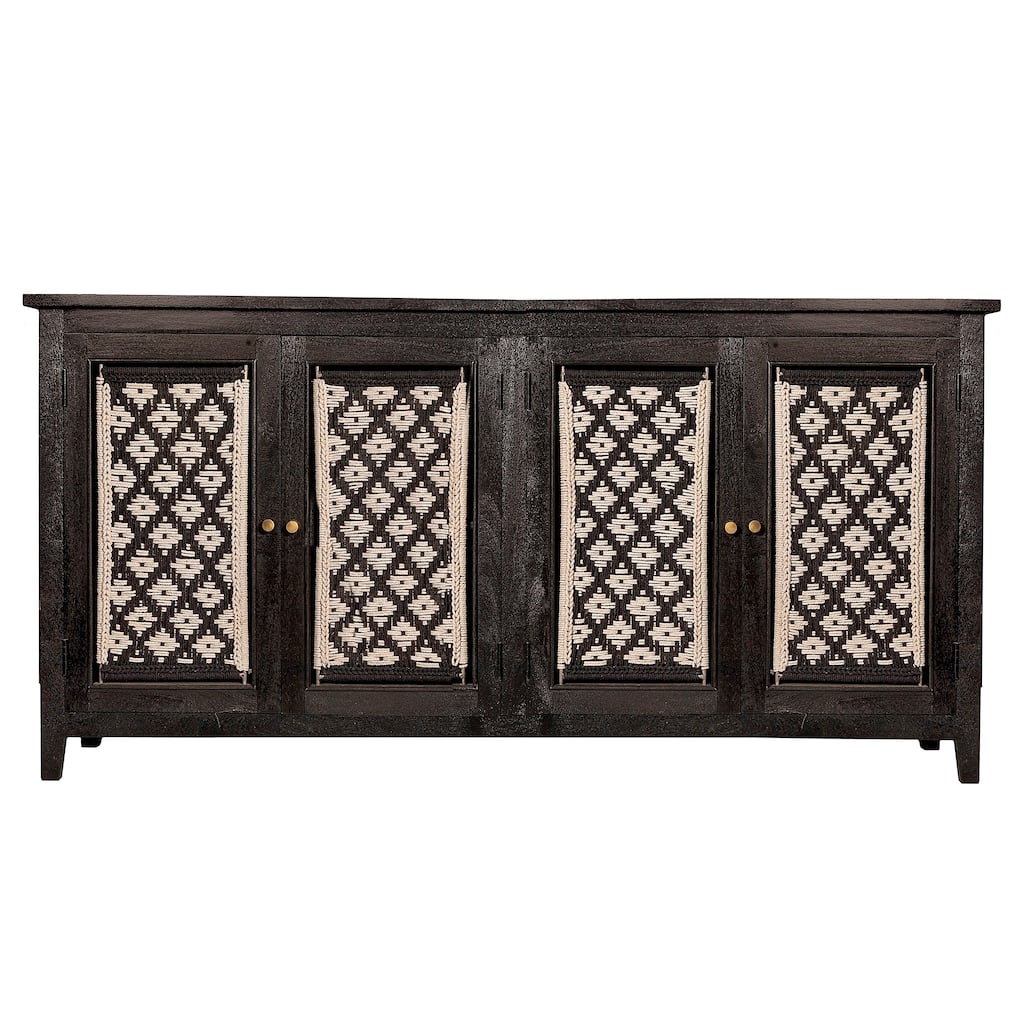 Harp & Finial Devon Black Sideboard with Rope Macrame Design on Doors