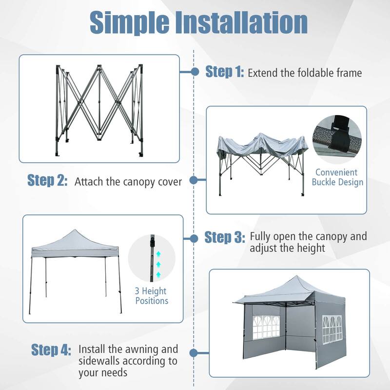 Costway 10 x 10 FT Pop up Canopy Tent with Sidewalls & Awning, Wheeled - See Details