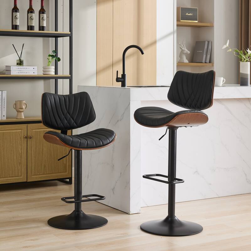 Swivel Bar Stools Set of 2, Counter Height Bar Stools with Back, Leather Upholstered Dining Chair with Footrest
