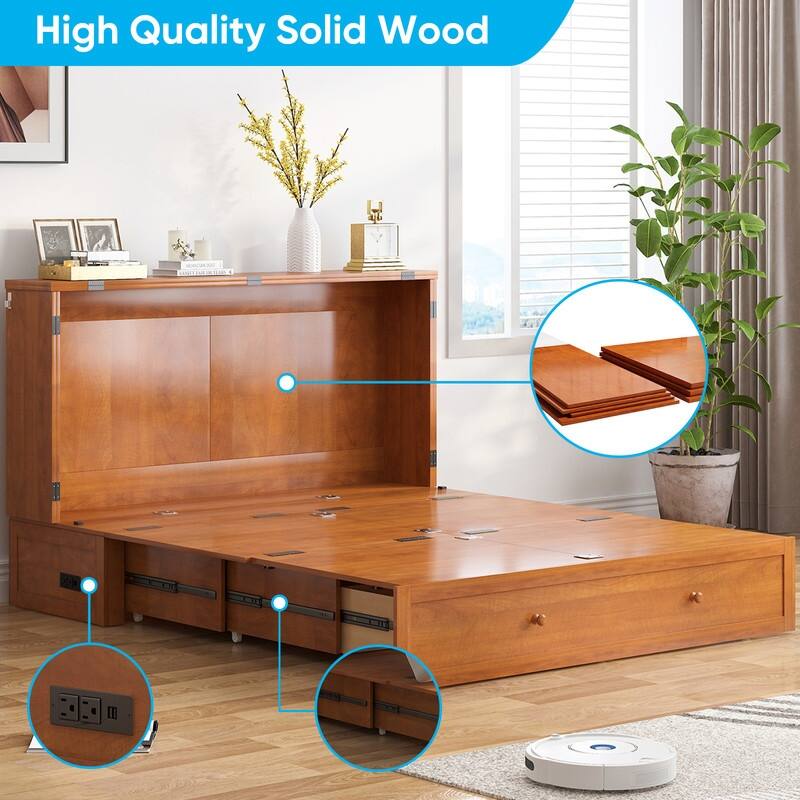 Mixoy Queen Horizontal Murphy Chest Bed with Mattress,Charging Station