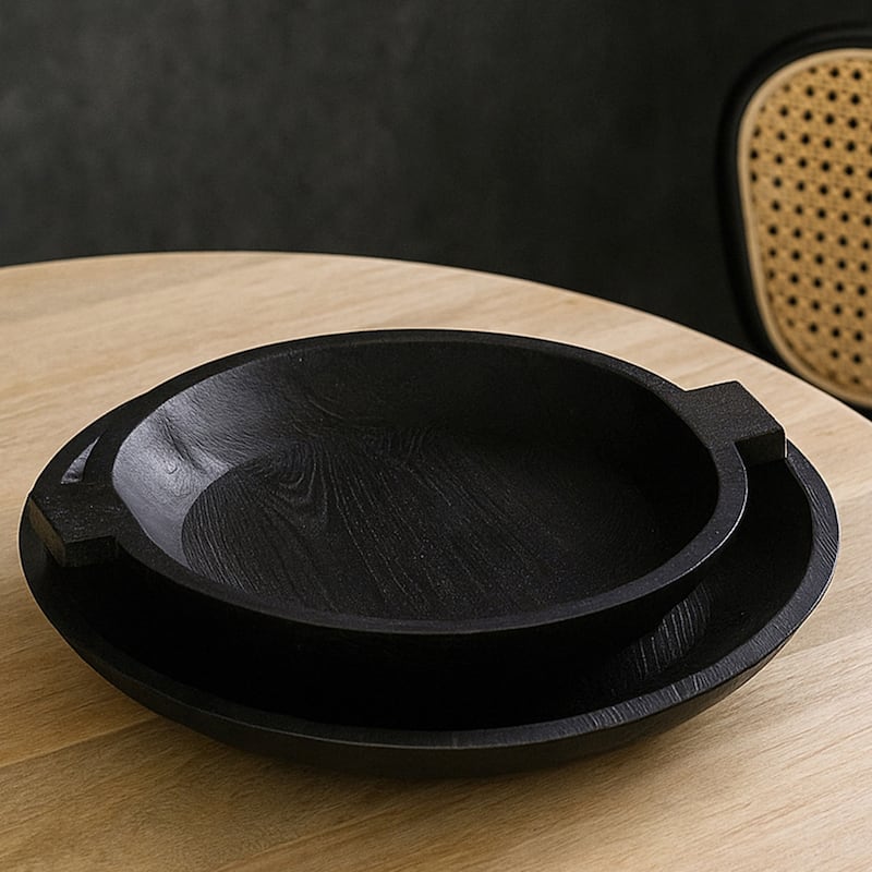 Sandblasted Black Wooden Bowl Set of 2