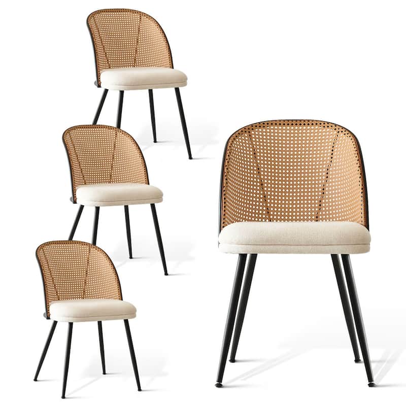Upholstered Faux Rattan Dining Chairs (Set of 4)